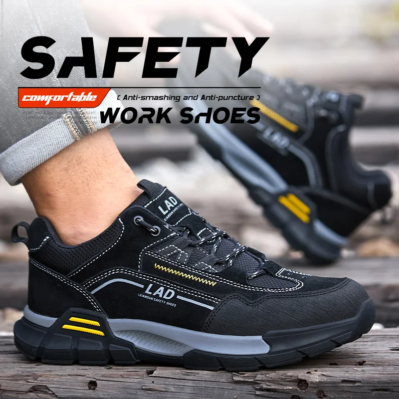 LEIANDUN Men's Safety Shoes Puncture-Proof, Anti-smashing Steel Toe Work Shoes with Durable Rubber Sole, All-Season Comfort