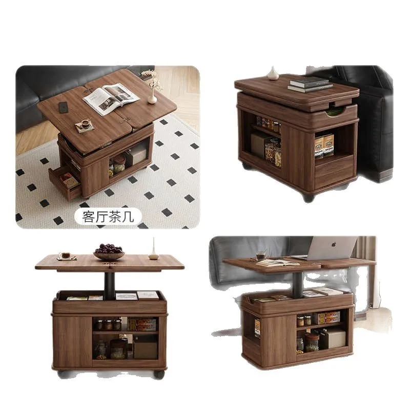 โต๊ะกาแฟไม้วอลนัททั้งชิ้นสไตล์ยุคกลาง โต๊ะกาแฟเคลื่อนที่สำหรับอพาร์ทเมนต์ขนาดเล็ก