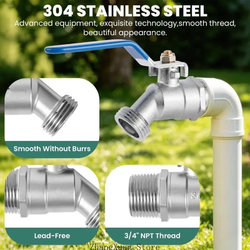 Quarter Turn Hose Shutoff Threaded 3/4 Inch for Outdoor Faucet Daily Use 3XUF