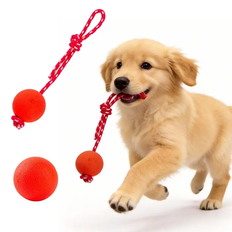 Dual Use Solid Rubber Dog Ball Toy Durable Dog Chew Toy For Outdoor Agility Training High Bounce Tough Dog with Rope