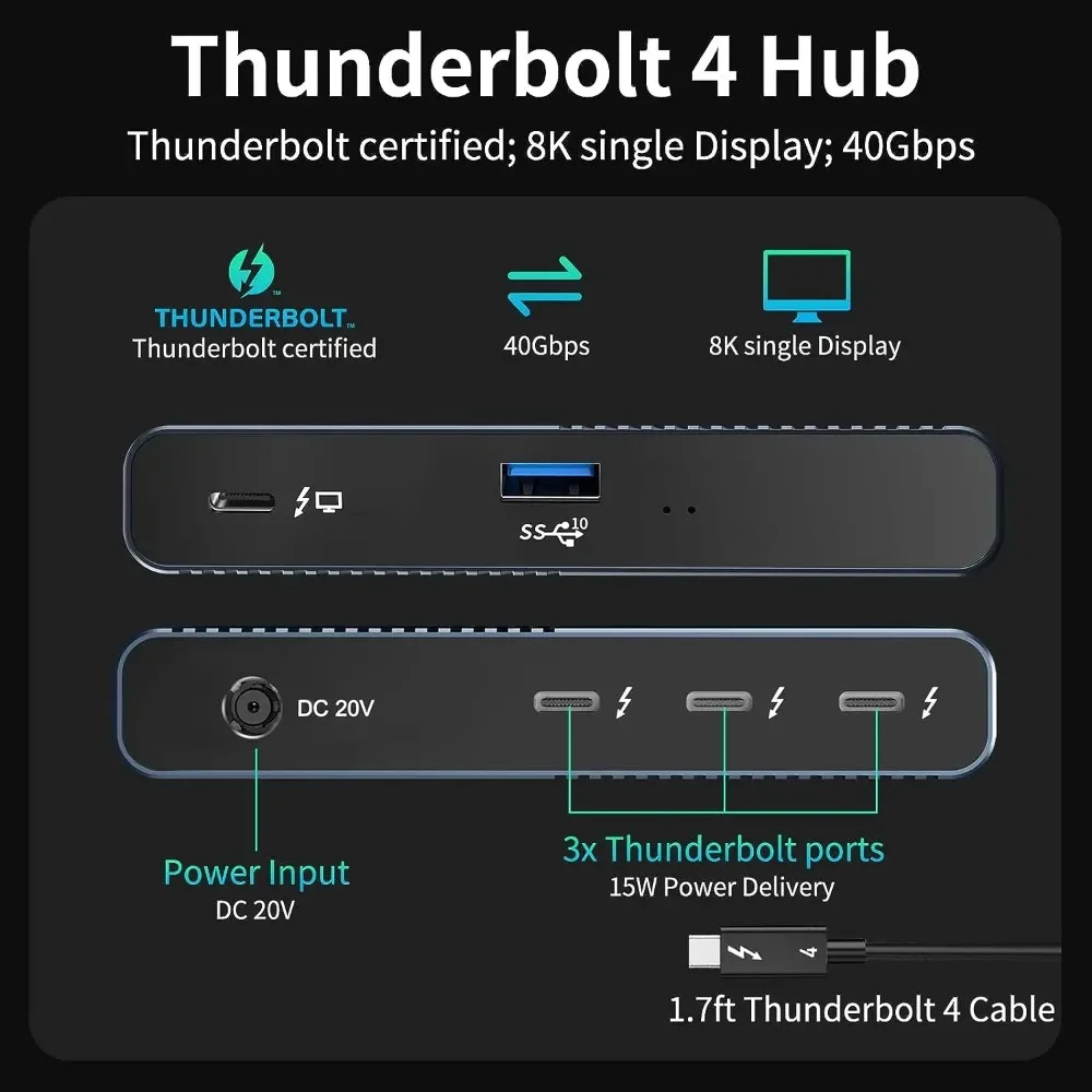 Imagem -03 - Acasis-estação de Ancoragem Thunderbolt Usb4.0 40 Gbps Hub em Deck tipo c 8k @ 60hz Saída de Vídeo pd Carregamento para Macbook Pro Ipad
