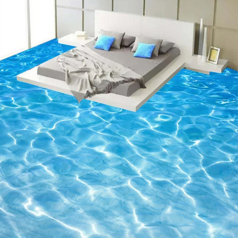 Custom 3D Floor Murals Wallpaper Sea Water Surface Ripple Photo Wallpaper PVC Waterproof Bathroom Floor Sticker Vinyl Wall Paper