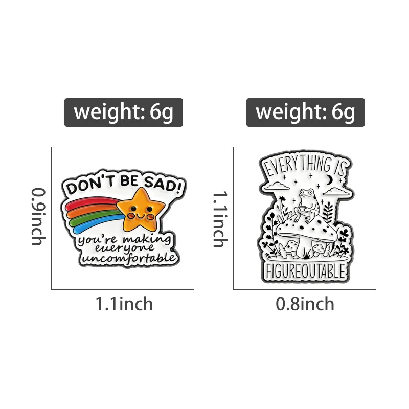 Everything Is Figureoutable Frog Enamel Pins Don't Be Sad Mental Health Humor Rainbow Star Brooches Bag Lapel Badge Jewelry Gift