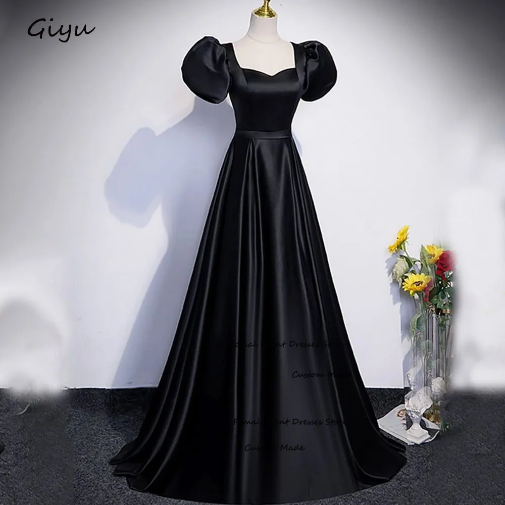 

Giyu Black A-Line Korea Wedding Dress Photoshoot Sweetheart Collar Draped Floor-length Evening Gown Dress Prom Dress