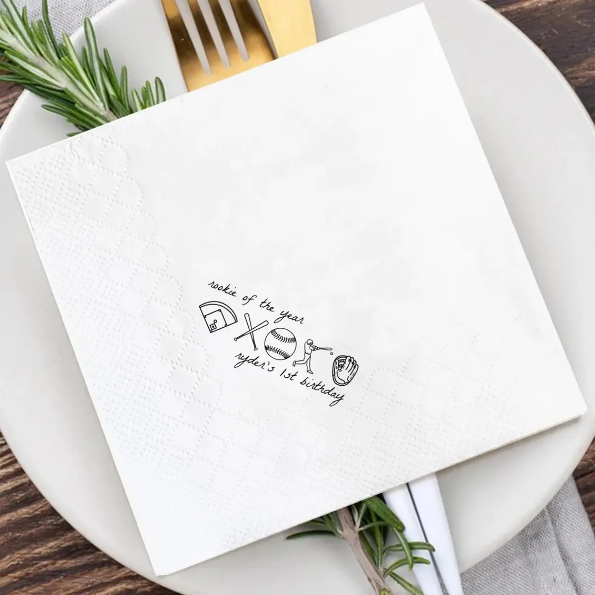 

50pcs Custom Name Rookie of the Year 1st Birthday Napkins, Baseball First Birthday Napkins, Birthday Party Decor