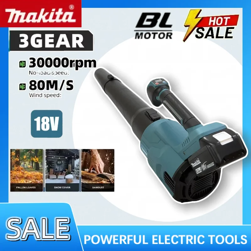

Аккумуляторная воздуходувка Makita, 3-скоростная, сверхмощная, для уборки листьев, снега и пыли, электроинструмент для аккумуляторов 18В