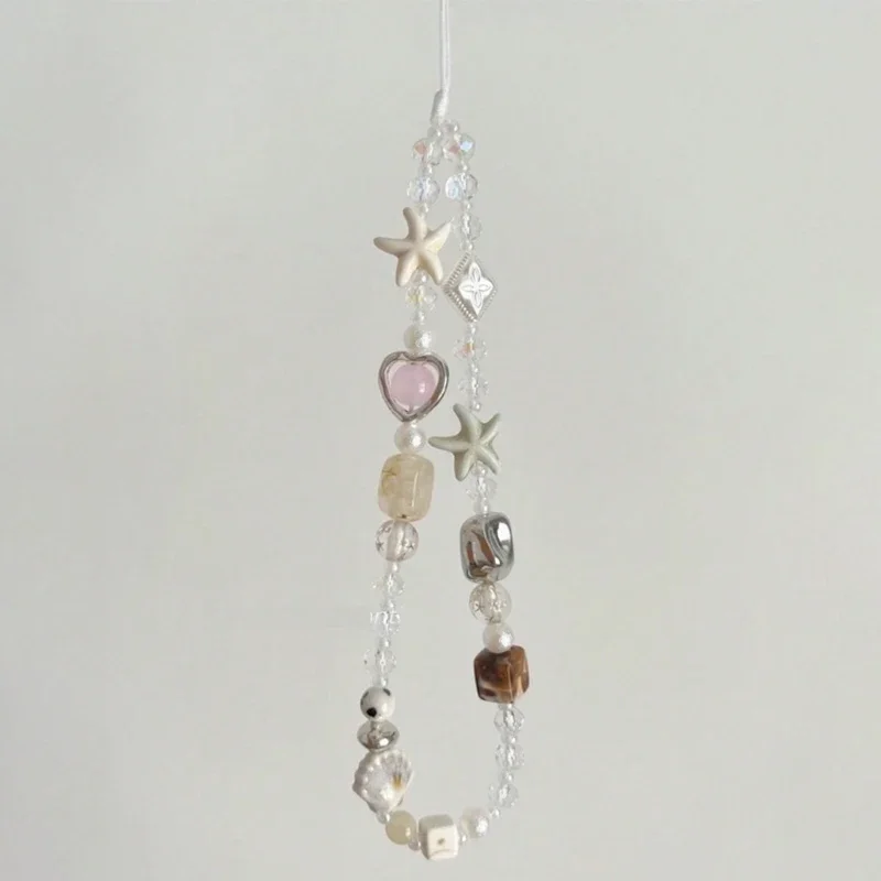 Korean Cute Star Pearl Beaded Phone Chain Hanging Cord Phone Charms Phone Strap Summer Handmade Mobile Lanyard Jewelry Gift