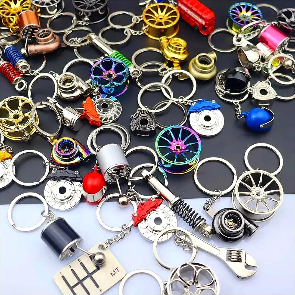 

Metal Creative Mini Simulation Car Parts Keychain Tire Turbine Steam Shock Absorber Brake Bus Model Keychain Men's Holiday Gift