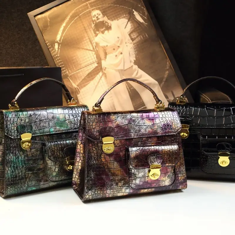 Designer Brand Genuine Leather Gradient Crocodile Pattern Messenger Bag 2025 New Original Handbags for Women