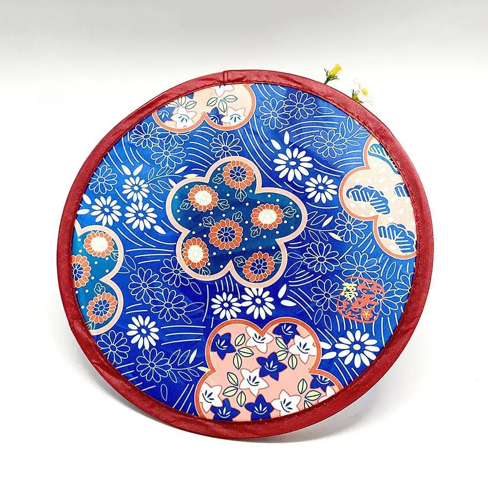 

Portable Decorative Nylon Summer Round for Beach Lawn Folding Fans Kid Outdoor Flying Disk Hand Fan