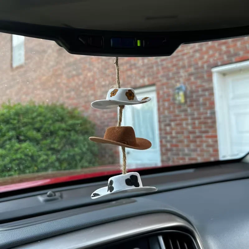 

Mini Cowboy Hat Car Decoration Countryside Rearview Mirror Decoration Car Decoration Cute Handmade Felt Hat Decorations Pendant