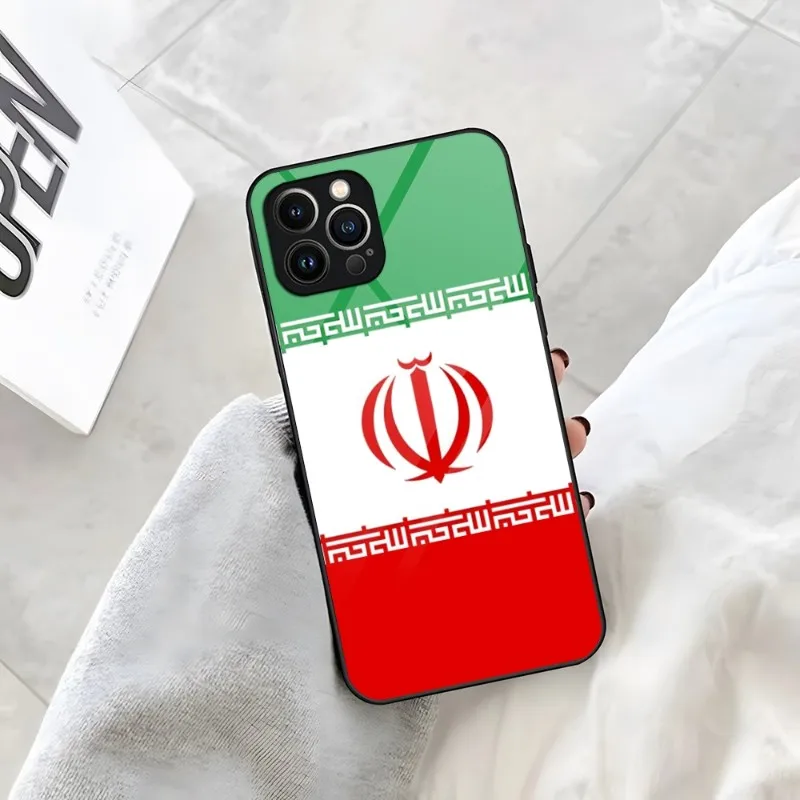 Iran Flag Phone Case For IPhone 14 Pro 12 13 11 Mini X XS XR Max 8 7 6 Plus SE 2020 Glass Luxury Back Cove