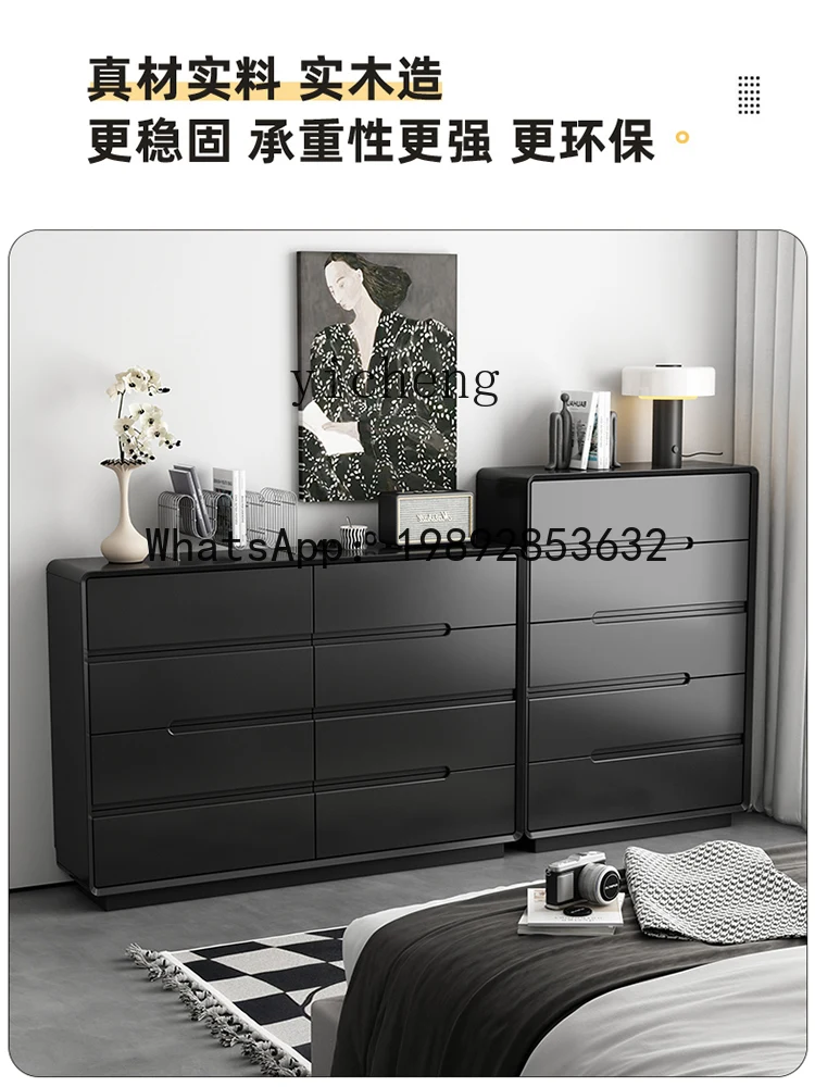 Minimalist Solid Wood Black Cabinet Simple Small Apartment Living Room Ultra-Thin Ultra-Narrow Tailstock Storage Cabinet