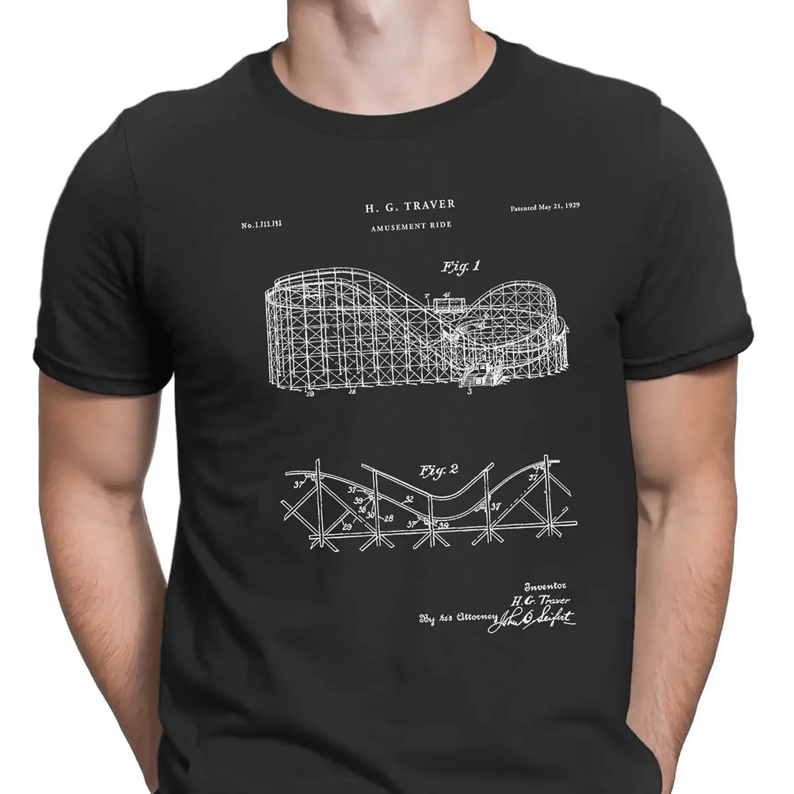 Coney Island Roller Coaster Patent T Shirt Vintage Amusement Park PT697 vintage Washed Unisex Stretched designer clothes