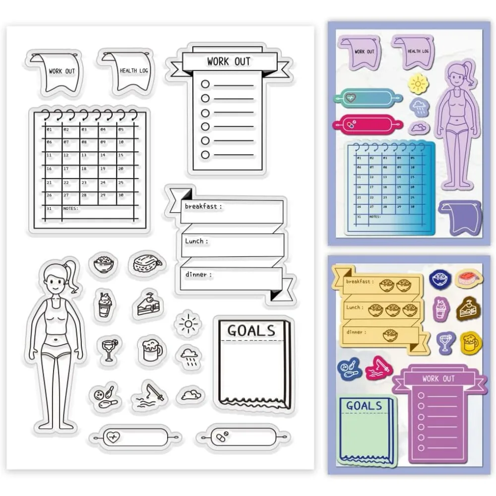 Health Log Clear Stamps Summer Theme Rubber Stamps Sheet Music Silicone Stamp Transparent Stamps for Card Making Photo Album