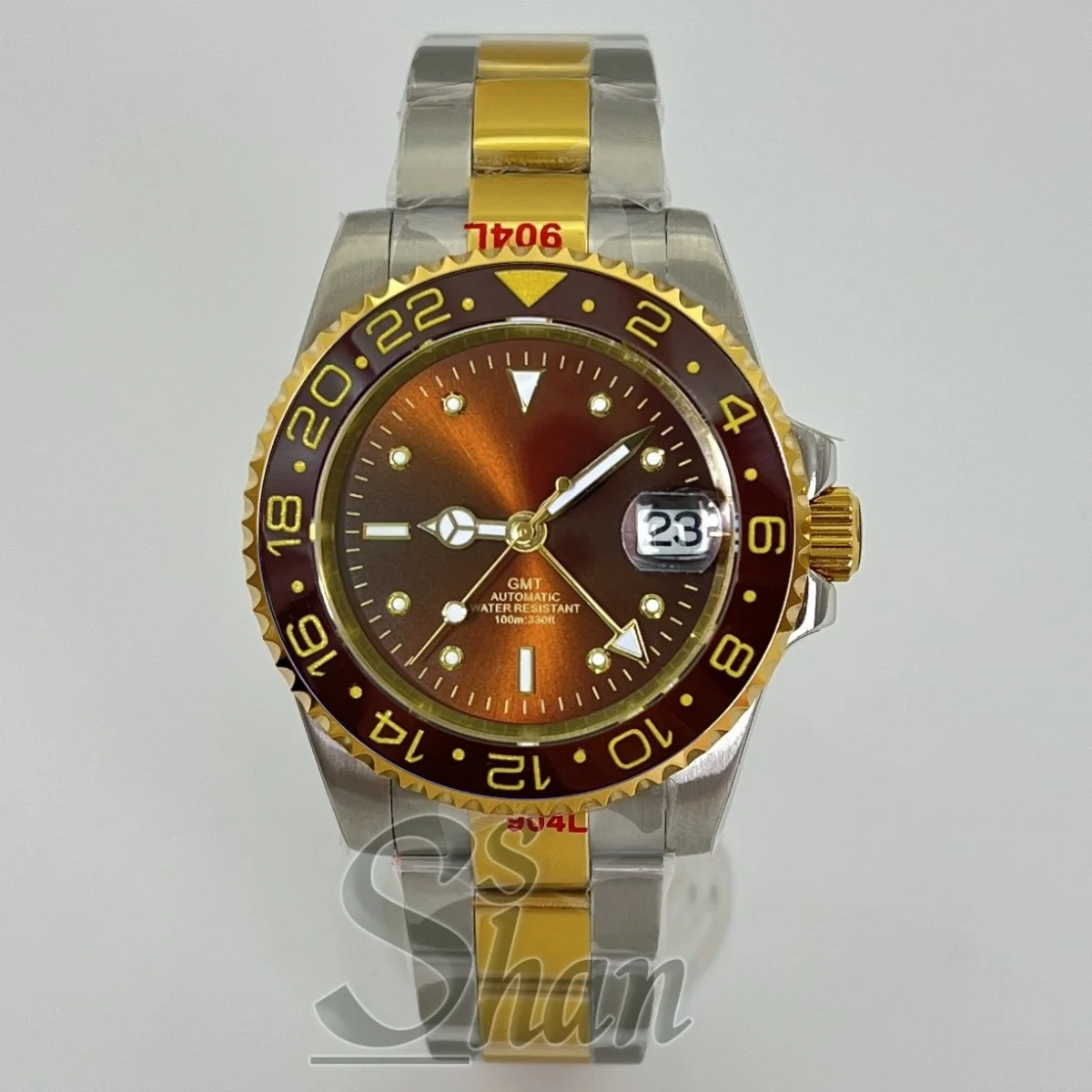 

Роскошные мужские золотые часы 40 мм DG3804 NH34 GMT с черным, коричневым, черно-серым керамическим безелем, сапфировым стеклом, зеленым люминесцентом