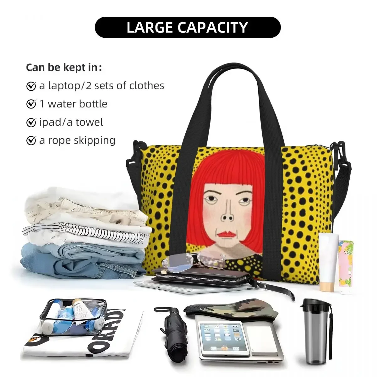 مخصص يايوي كوساما الجمالية حمل حقيبة المرأة سعة كبيرة اليقطين الفن شاطئ رياضة حقائب السفر