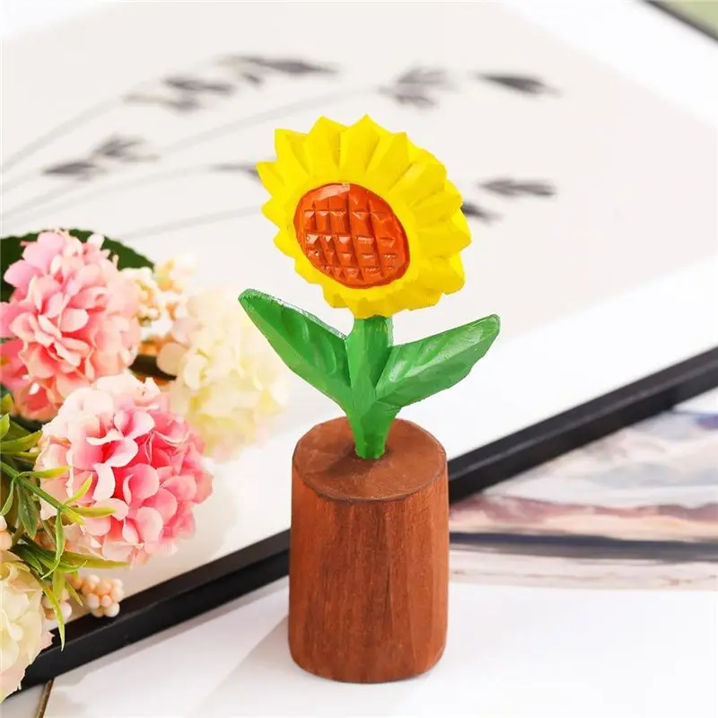 B84B Handmade Wood Rose Flower Figurines, Personalized Wooden Rose 3D Flower Desktop Decor, Traditional 5th Anniversary Wooden