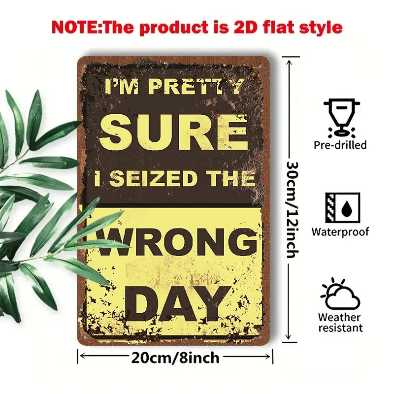 2D Flat - 1pc 2D[Flat] Metal Sign Retro Tin Painting, 8X12 Inches (20X30 Cm), Black Background with Yellow Text That Reads 