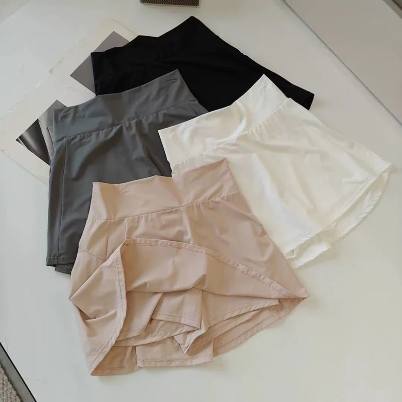 Women's High-Waisted Anti-Glare Sports Short Skirt A-Line Yoga Pants with Inner Lining Summer Fitness Skirt for Active Wear