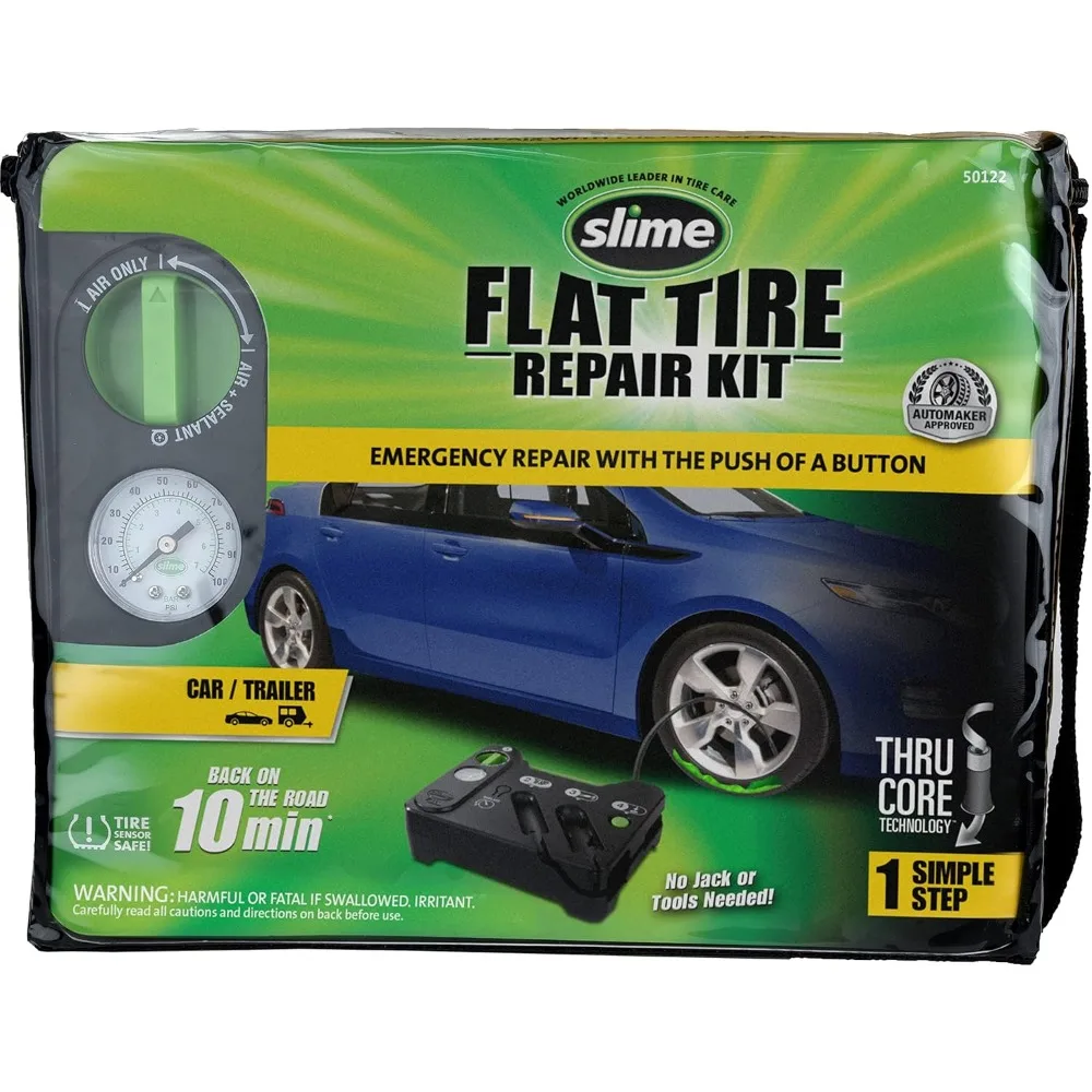 

Emergency Tire Repair Kit with Sealant and Inflator Pump for Cars, Quick 10-Minute Fix