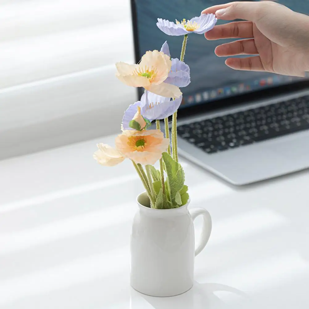 Minimalist Ceramic Vase Rustic White Ceramic Pitcher Vase with Handle Farmhouse Flower Vase for Room Decor Decorative Table
