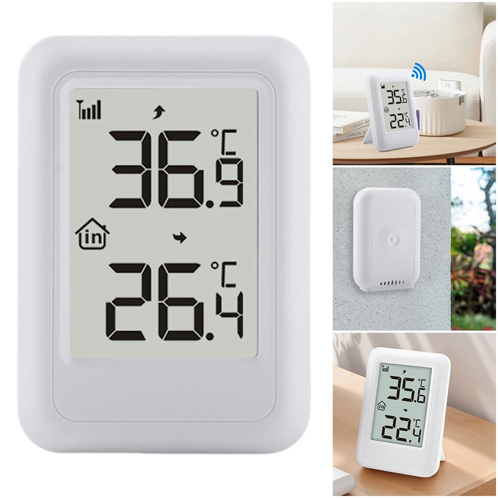 

Цифровой термометр с отверстием для подвешивания, измеритель температуры и влажности с опорной рамкой, термометр для дома и офиса, для использования внутри и снаружи помещений.