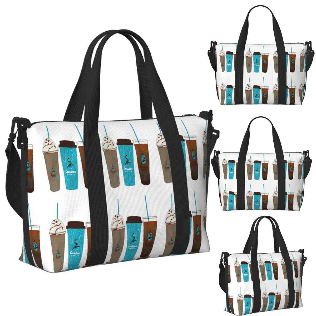 

Custom Caribou Coffee Cups Beach Travel Bag Large Capacity Tote Bags for Gym Yoga Women Shopping Duffle Shoulder Bag