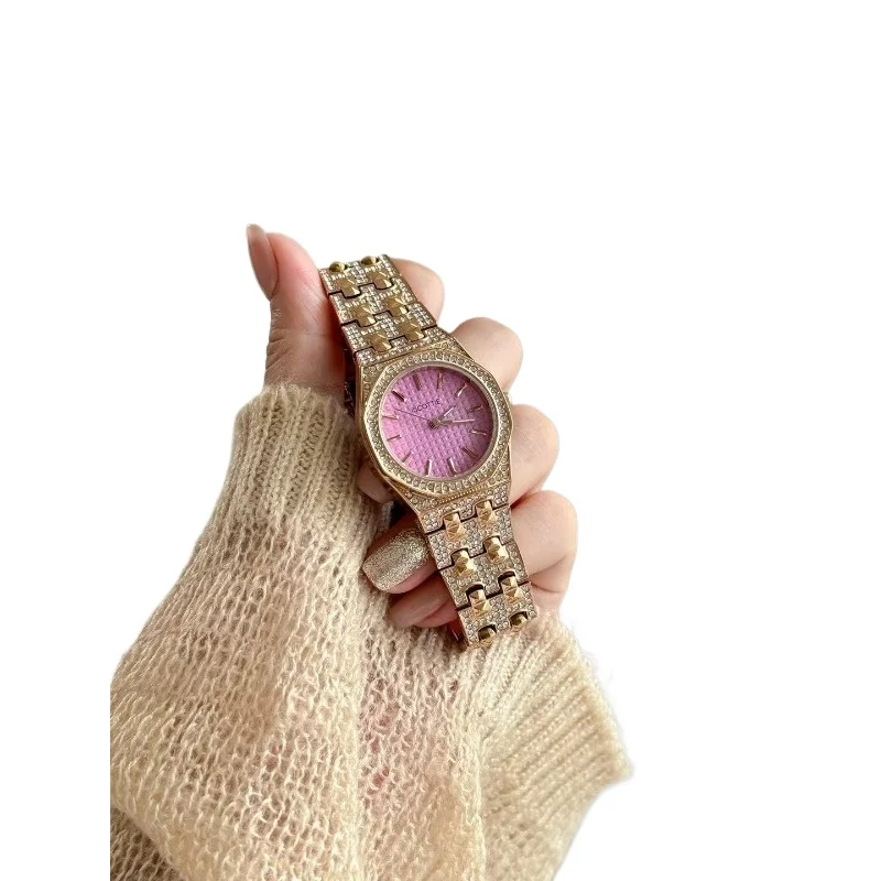 

Женские часы, розовые часы, полностью инкрустированные бриллиантами, женские водонепроницаемые кварцевые часы