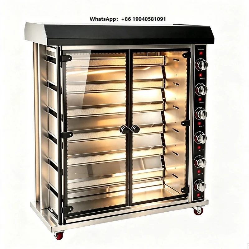 Commercial Gas Chicken Rotisserie Oven Natural Gas/LPG 3-9 Spits Rotating Roaster Stainless Steel Energy Saving Dual Zone