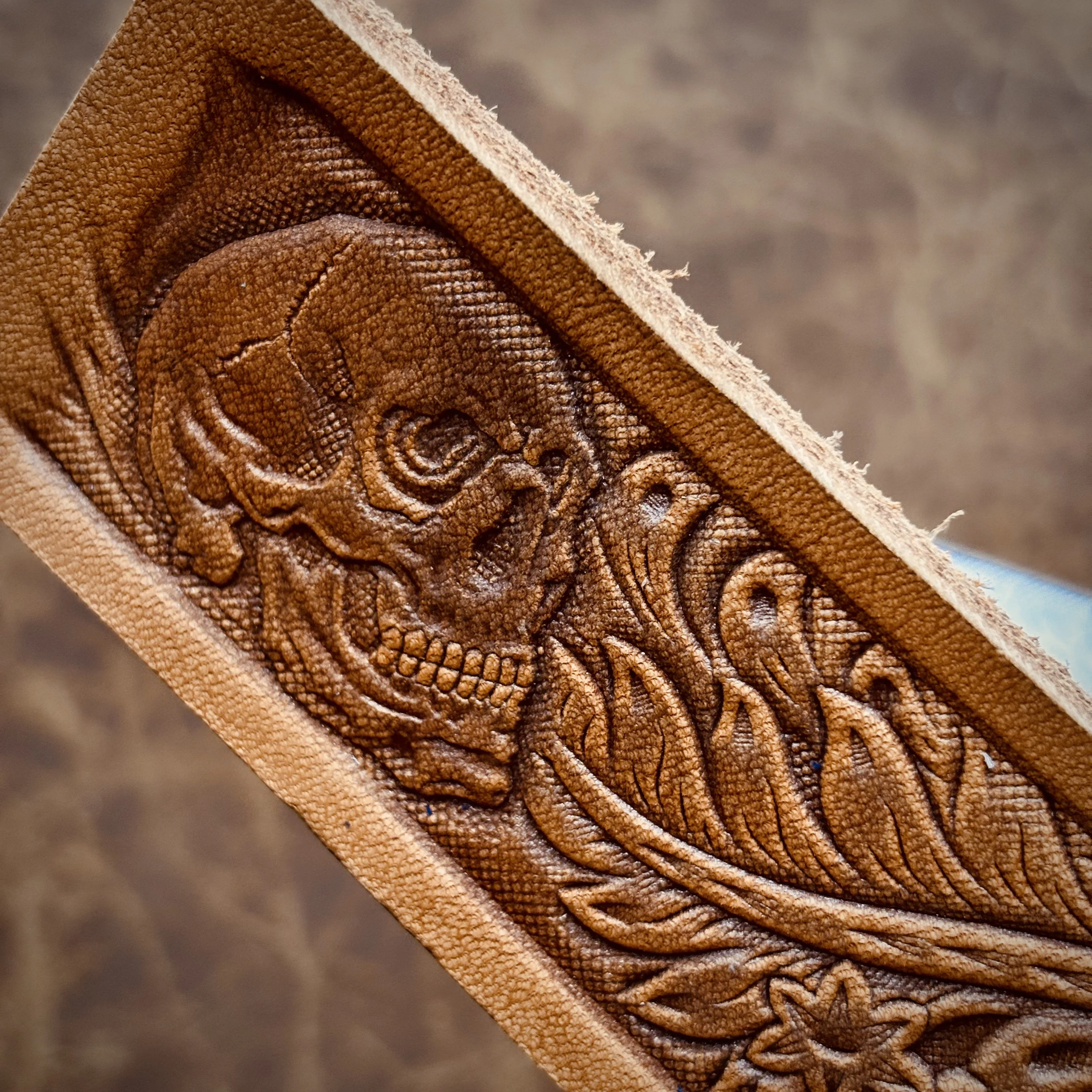 3D Skull Floral Design Leather Embossing Mold Carving Belt Stamp Vintage Craft Tool Cold Press Molding Hydraulic Pressure