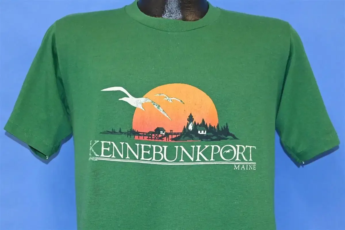 80s Kennebunkport Maine Sunset Seagull River Dock New England T Shirt Medium