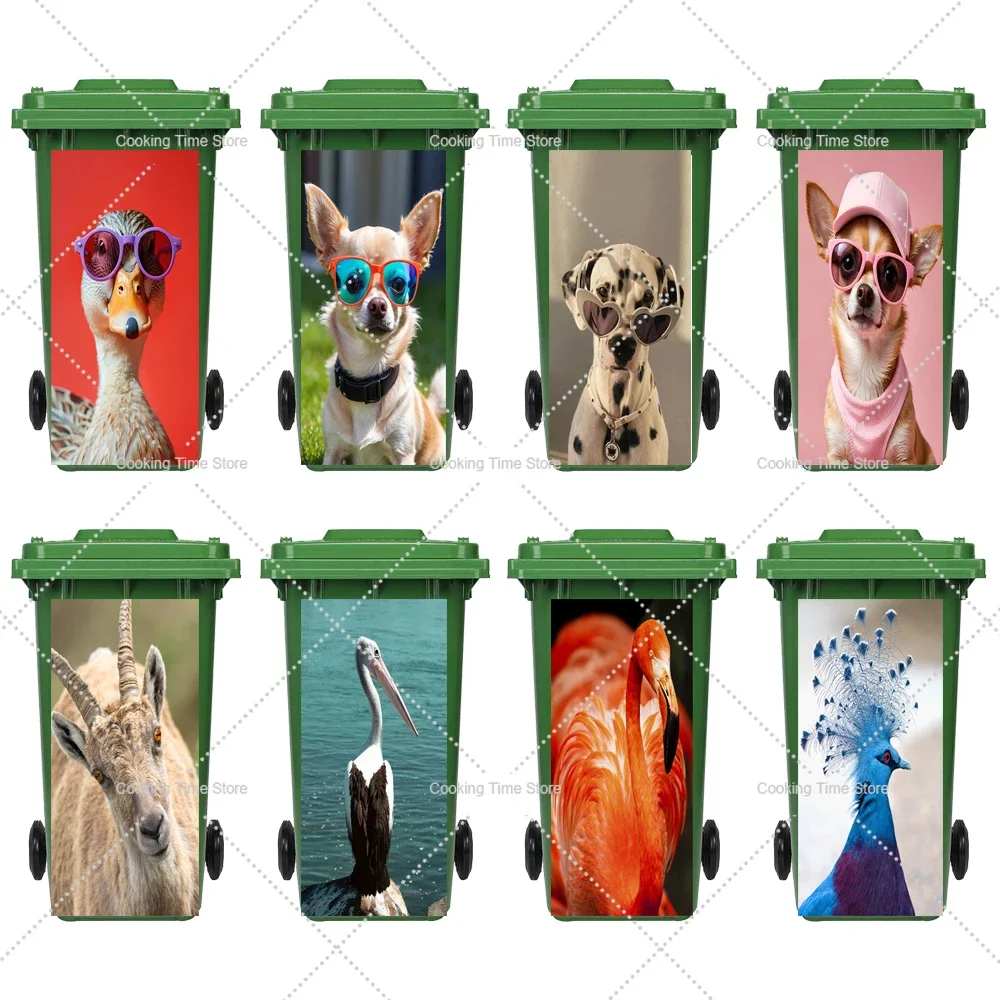 

Animals wearing sunglasses Trash Can vinyl waterproof Stickers cat/dog kitchen decor decals outdoors Rubbish Bin poster sticker