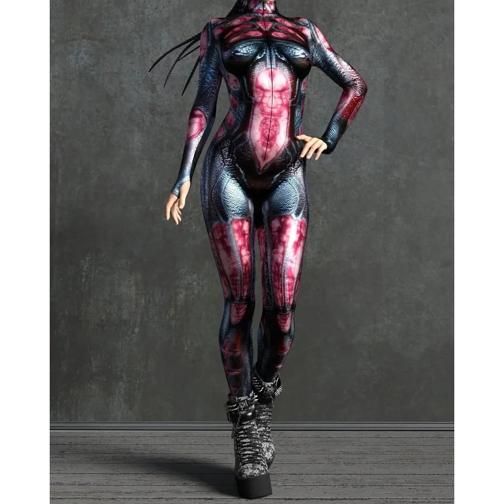 Unisex Cyber Punk 3D Digital Printing Halloween Party Role Play Outfit Women Men Cosplay Costume Carnival Jumpsuit