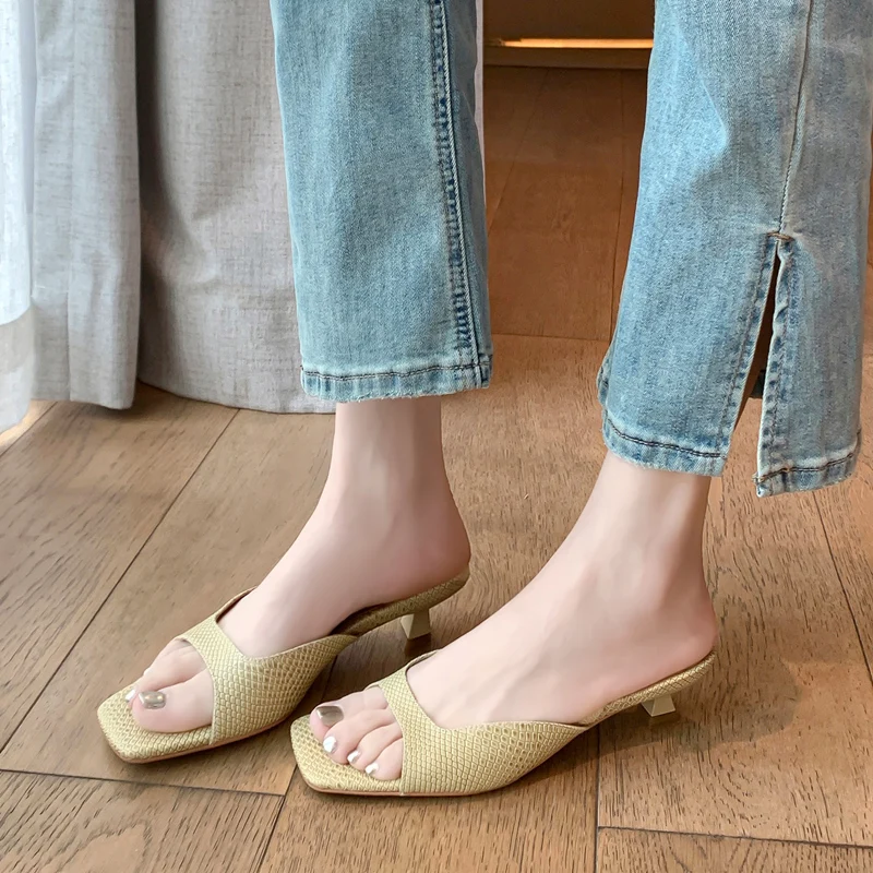 FEDONAS Concise Thin Heels Women Slippers Genuine Leather Summer Fashion Mature Party Prom Shoes Woman Sandals 2024 New Arrival