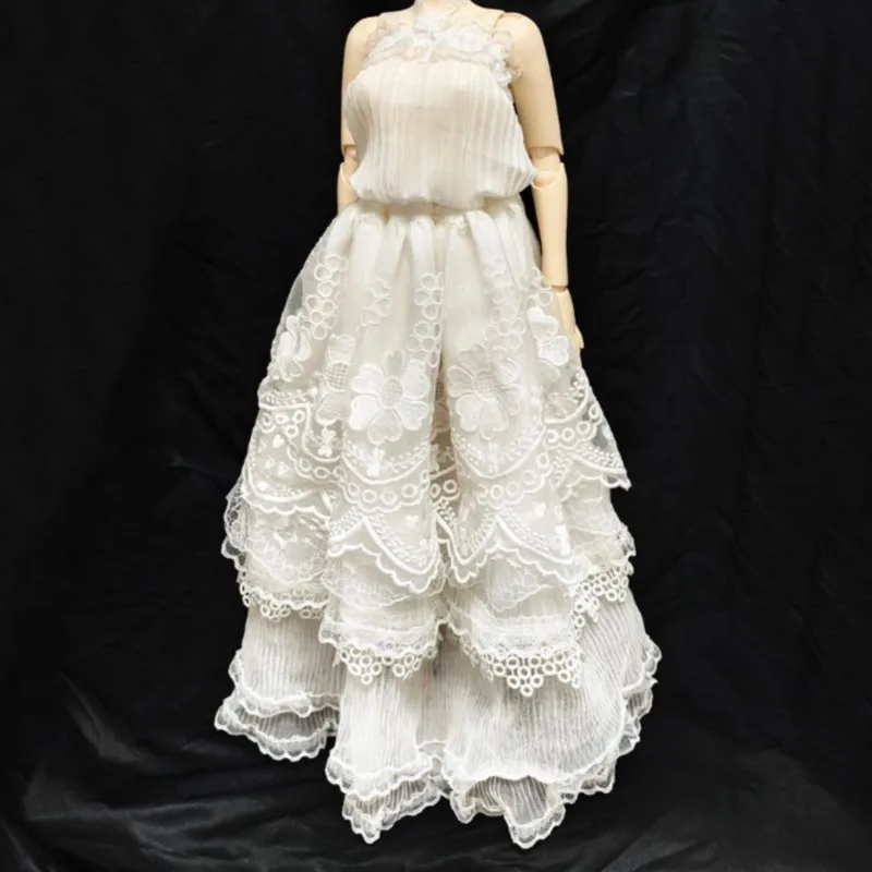 1/3 Scale BJD Doll Outfit Heavy White Lace Layered Trailing Wedding Gown Lolita Princess Dress Doll Dress Up Accessories