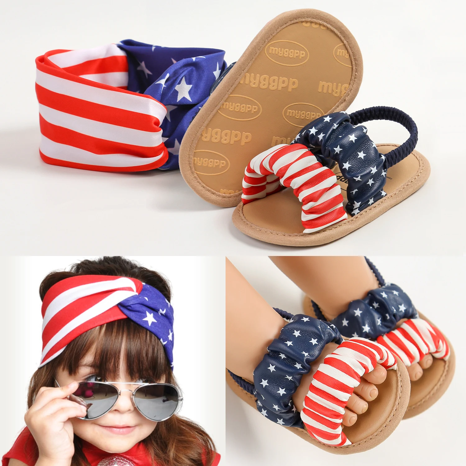 

Fashionable Newborn Baby Sandals Cute Summer Soft Sole Flat Shoes Anti slip First Walking Shoe Independence Day Atmosphere