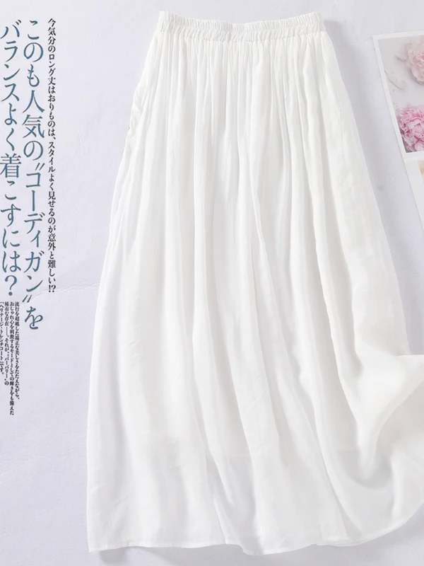 Gonna longuette in lino di cotone Ele Gonna longuette da donna estiva 2025 dimagrante con ricamo etnico Gonna artistica per pendolari