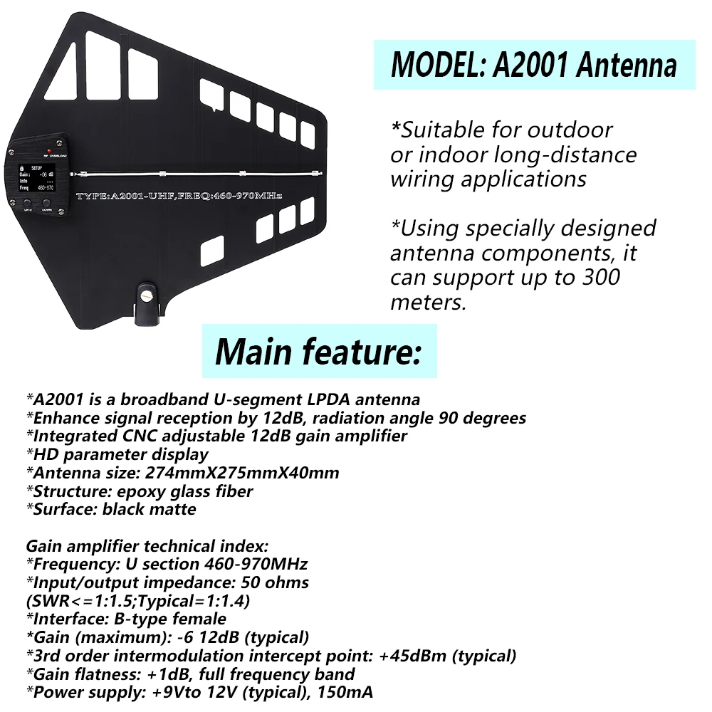Paulkitson UA90-A2001 Wireless Microphone Antenna Combiner 18 Channel Antenna Distribution System RF Signal Booster 450-970MHz