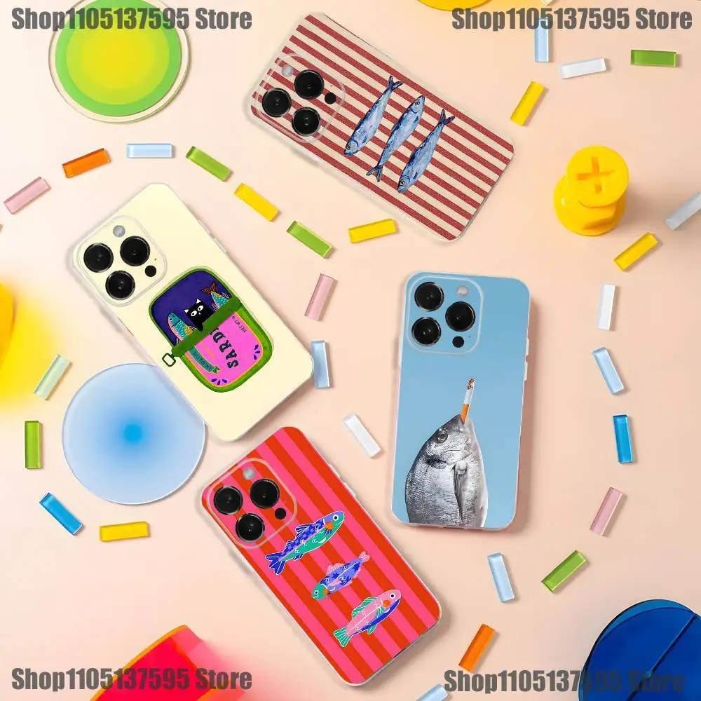 

Fish Funny Sardines Phone Case For iPhone 17,16,15,14,13,12,Pro,Max,Plus,E,Air Transparent Cover