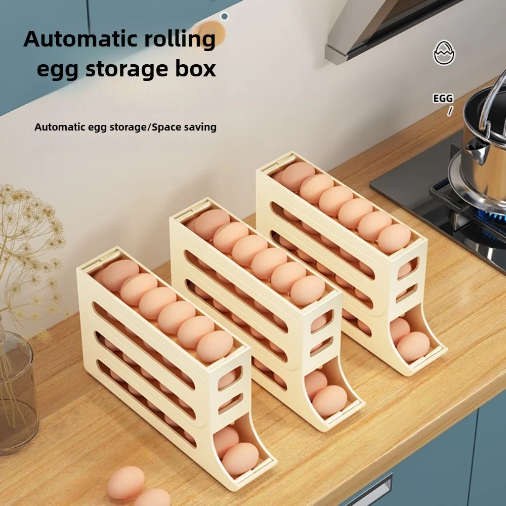 1pc rolling egg box, automatic replenishment, space saving, easy to retrieve, refrigerator side door storage