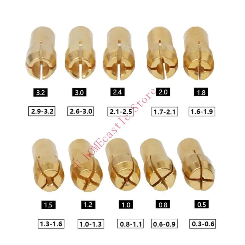 63HF 11pcs Aksesori Alat Rotary Collet Collet Kuning Tahan Kilau Untuk Alat Rotary Termasuk 10 Ukuran 11 Piep