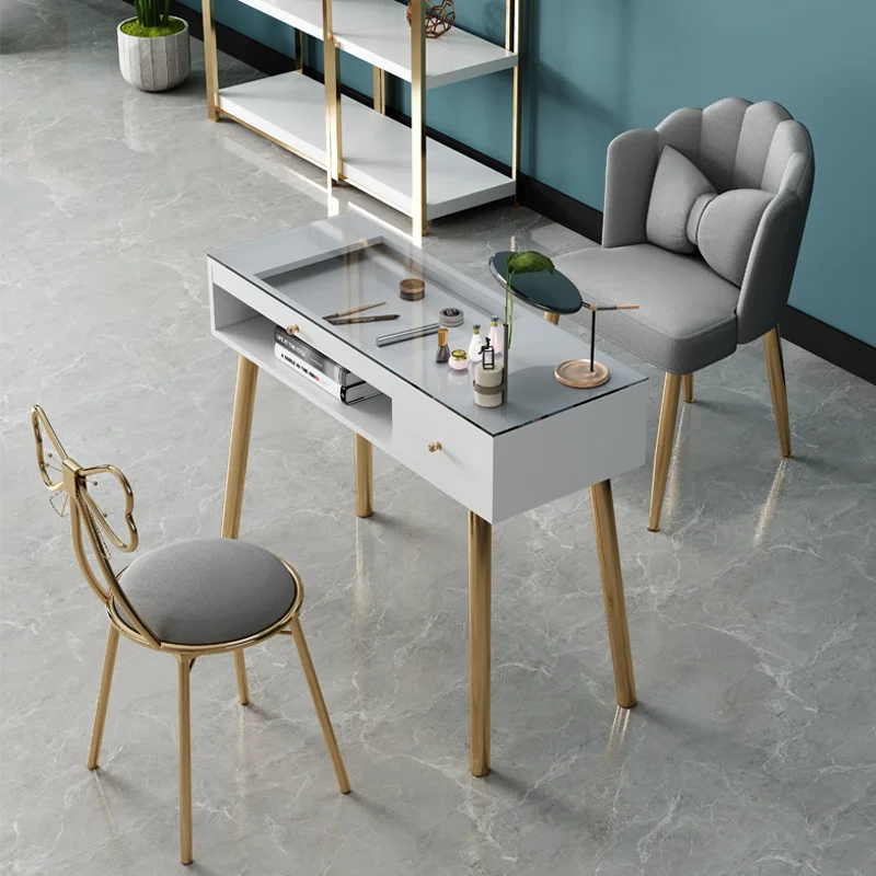 Professional Nail Salon Table Set High Quality 80cm/100cm Grey Nordic Beauty Spa Furniture Gold Bar Fashionable Modern Manicure