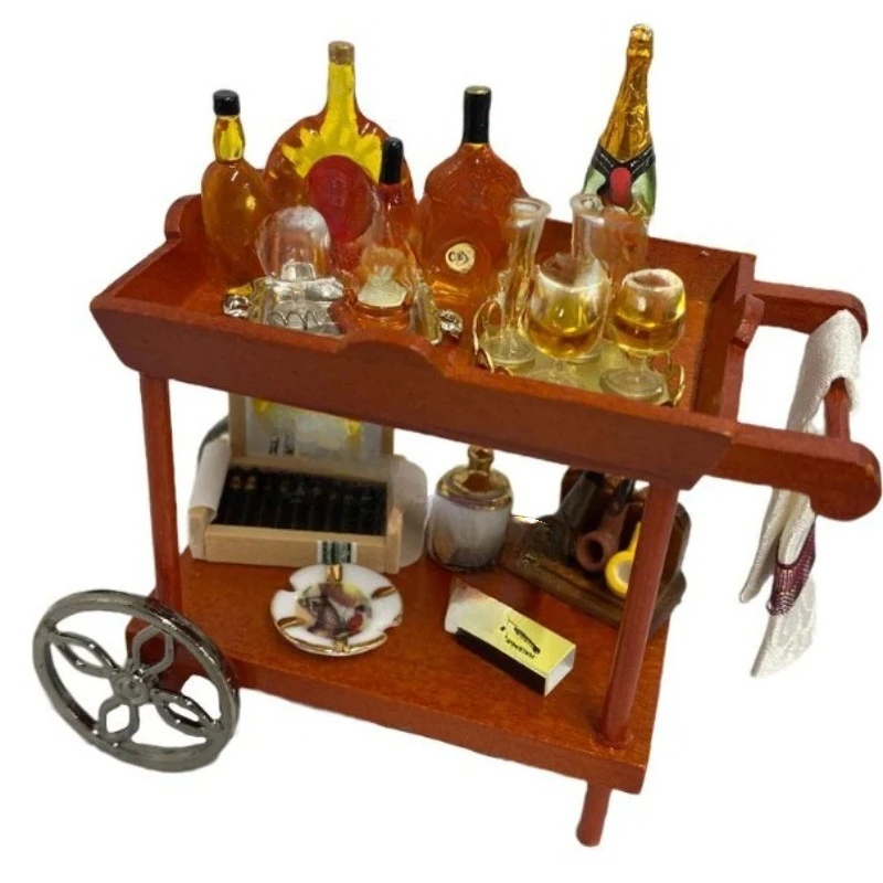 

Gentleman's beverage cart service trolley Solid wood café bar counter