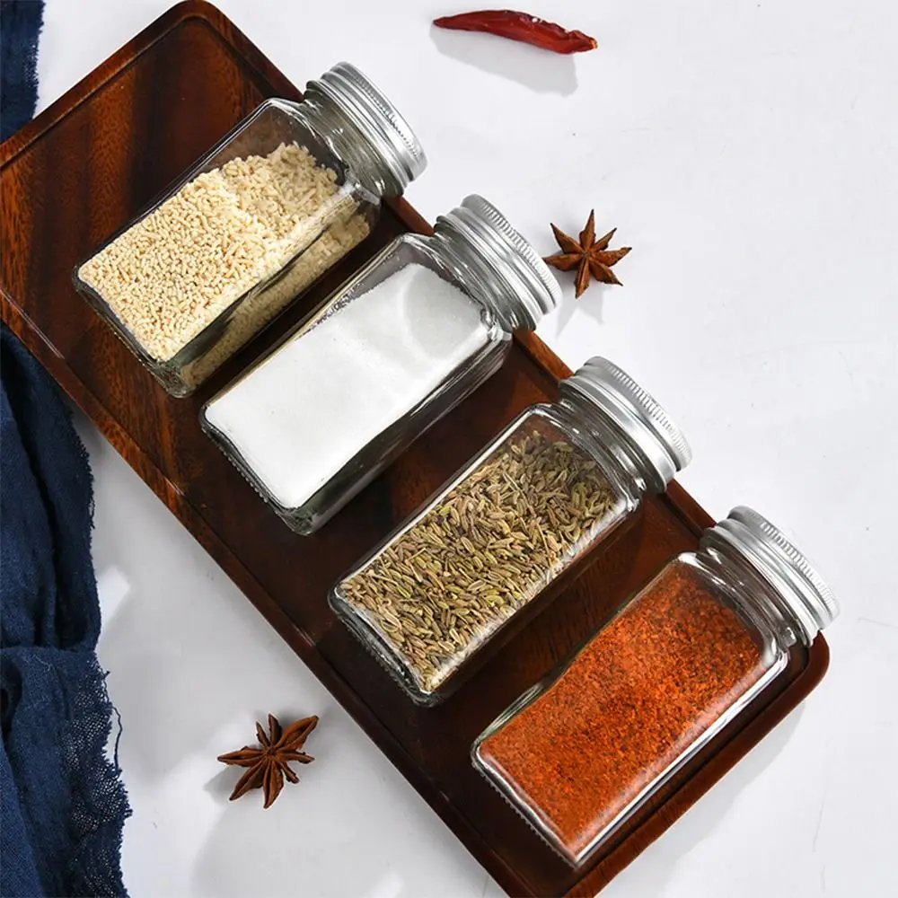 Transparent Storage Tank Glass Sealed Spice Jars Dispensing Bottles Storage Tool Square Spice Jar with Acacia Wood Lids