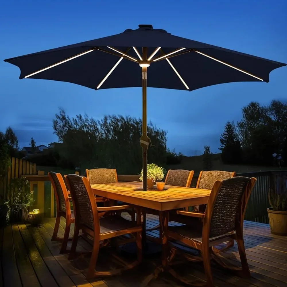 

10 Foot Outdoor Solar Terrace Umbrella with 16 LED Strip Lights and Wheel Hub Lights, Aluminum Frame