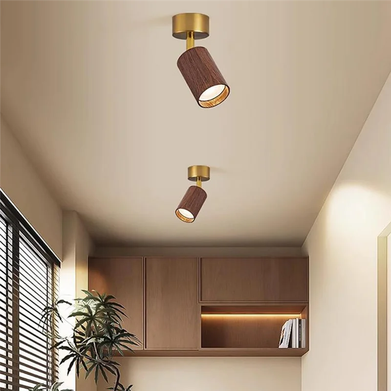 A95I-Lámpara de techo de ángulo ajustable montada con foco LED pequeño en material de aluminio con acabado en nogal