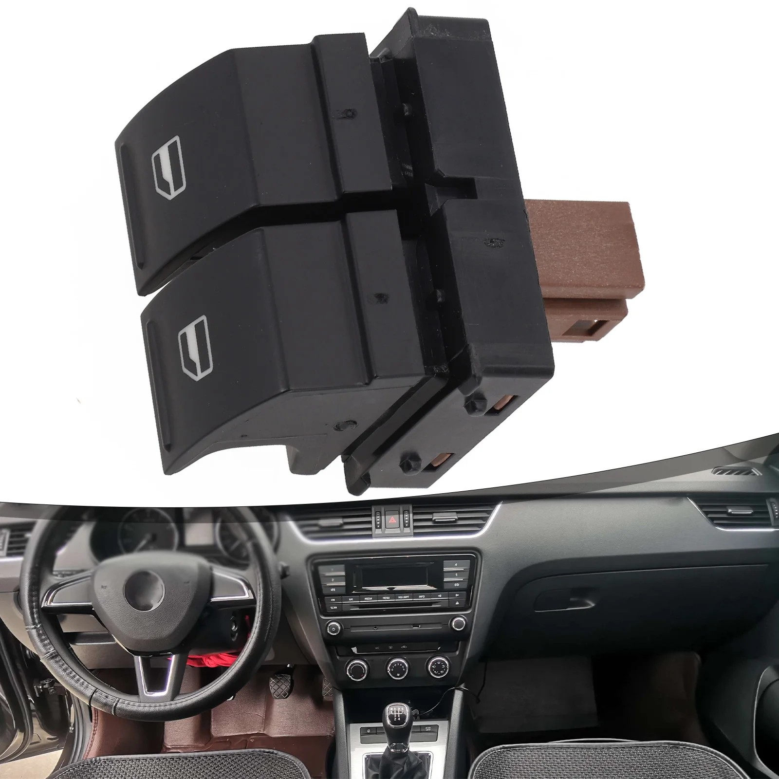 Double Switch For Skoda As Shown In The Figure Front Right Window Switch Reliable Operation Vehicle Window Control