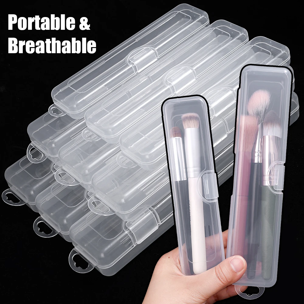 Transparent Makeup Brush Storage Box Dust-proof Plastic Make Up Brushes Organizer Lightweight Tableware Container Beauty Tools