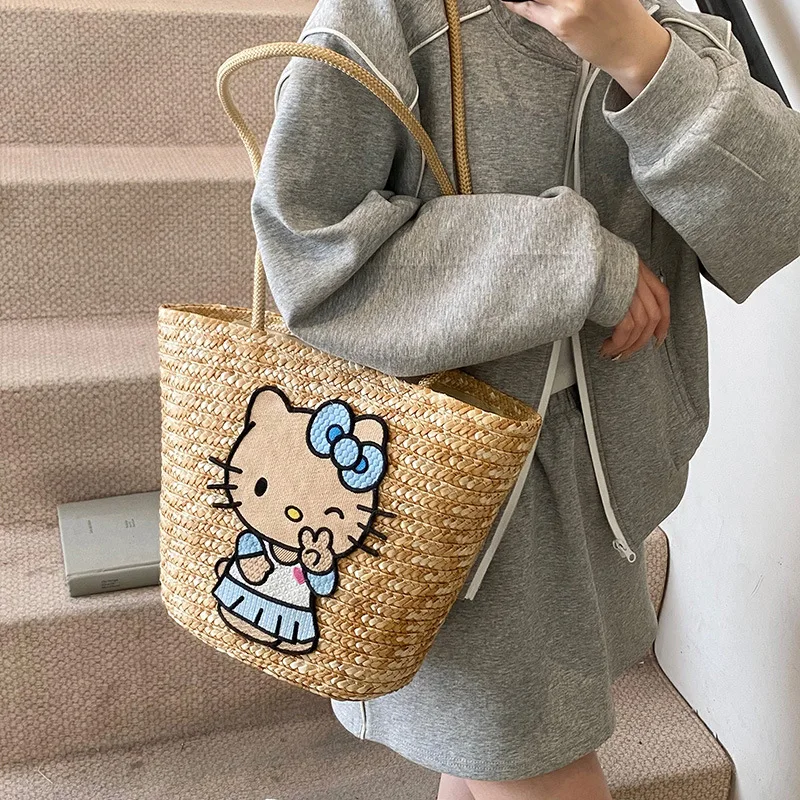 

Large Capacity Tote Casual Hundred Summer Travel Vacation Woven Bag Straw Shoulder Bag Bucket Bag